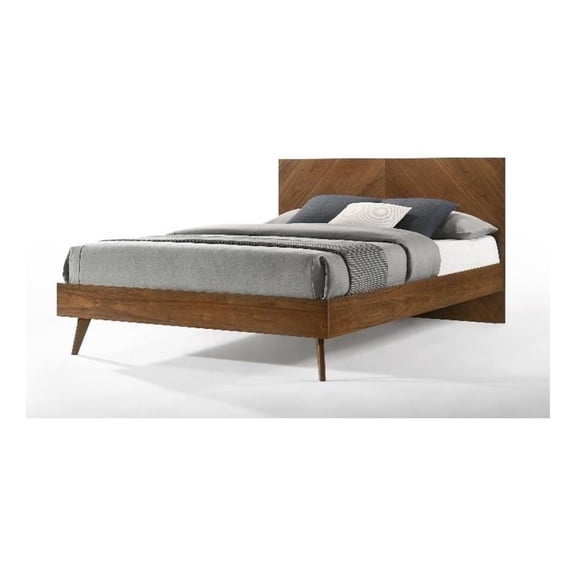Benjara Nova Rem King Size Platform Bed- Chevron Pattern Headboard- Walnut Brown