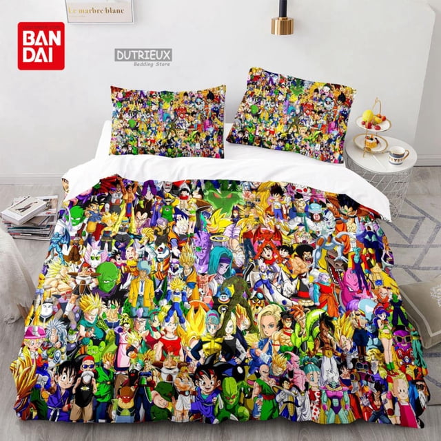 Juego de ropa de cama de Anime japonés para niños y adolescentes, edredón de Dragon Ball, Goku, funda de almohada, regalo de Navidad gym unisex