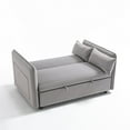 thumbnail image 3 of 3 in 1 Convertible Sleeper Futon Sofa Bed, 55" Velvet Small Loveseat Lounge Couches with 2 Pillows, Reclining Backrest, Side Pockets for Living Room, Pull-Out Couch (Grey), 3 of 11