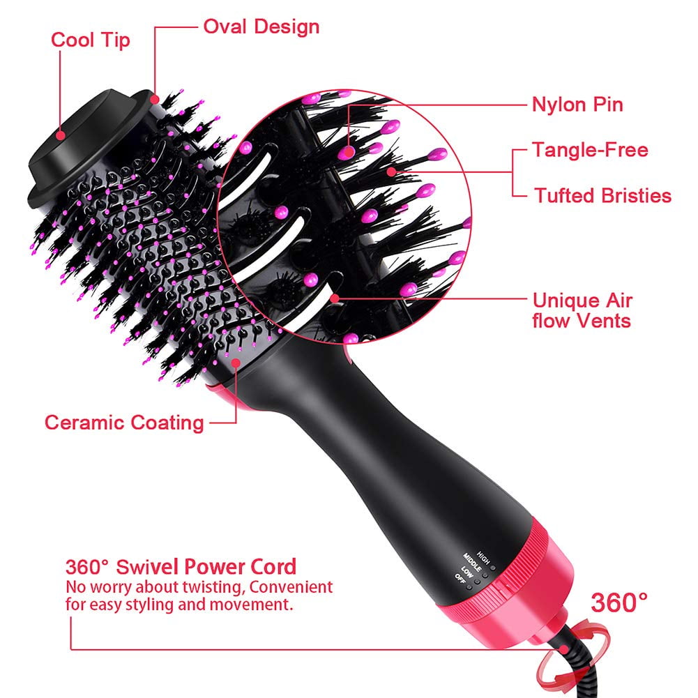 Ustar One Step Hair Dryer & Volumizer 13" Nylon Hot Air Brush, Ionic, Black