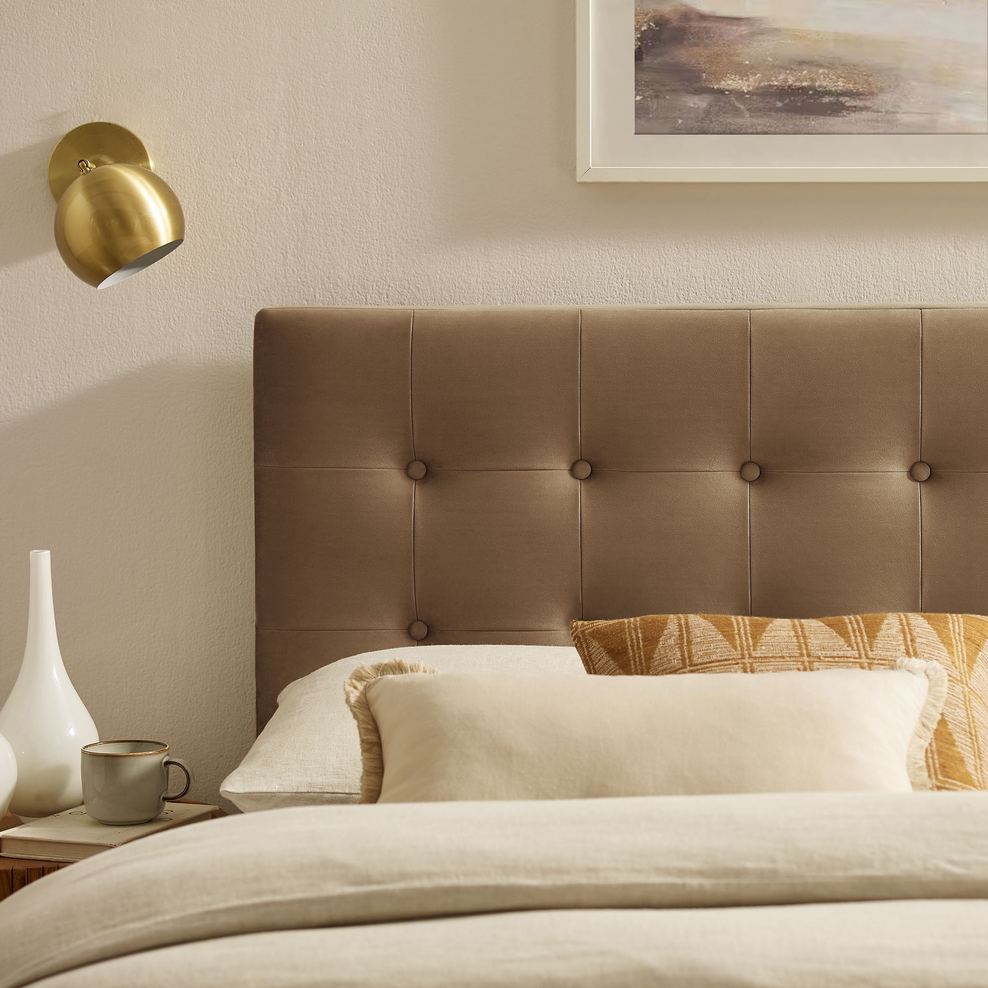 Emily Stain-Resistant Performance Velvet Full Size Headboard in Taupe