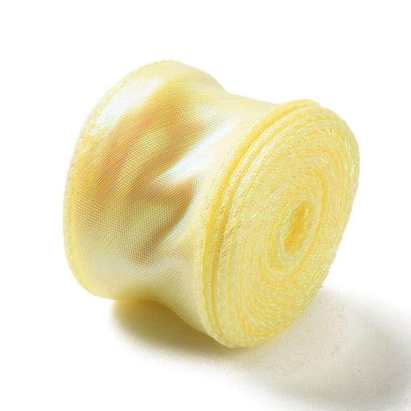 Fishtail Yarn Iridescent Ribbon for Bowknot Making Gift Wrapping Yellow 1-5/8 inch(40mm) about 9.84 Yards(9m)/Roll