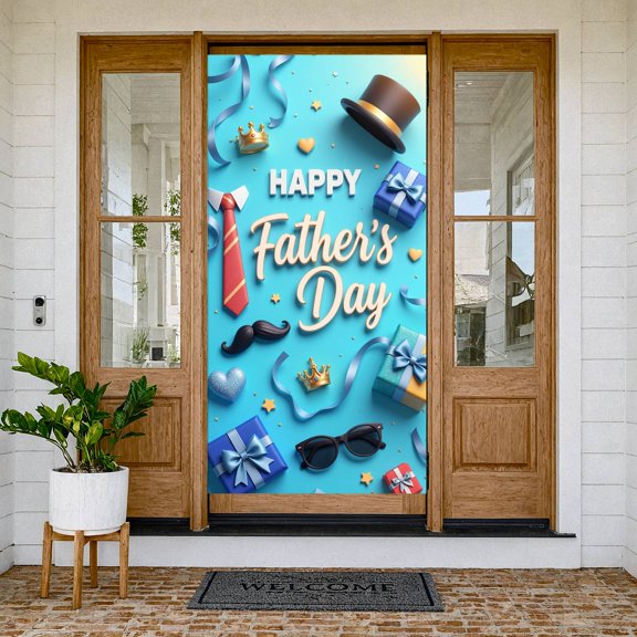 Glitter Gold Happy Father's Day Banner Black & Gold Dad Celebration Backdrop Suit & Tie Star Ornaments Father's Day Background for Father's Day Party Family Gathering Photo Shoot