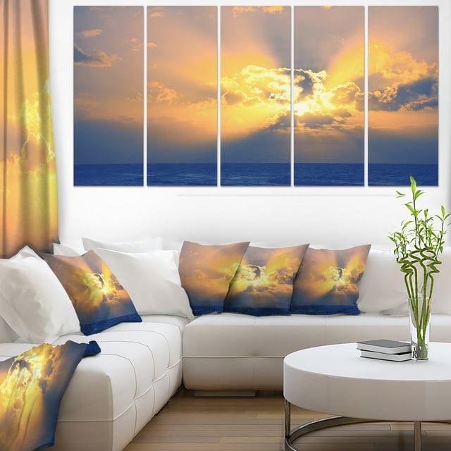 Scenic Yellow Sunset in Ocean - Oversized Landscape Canvas Art