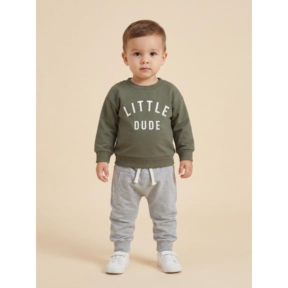 Toddler Boys Fall Outfits Letter Print Crew Neck Long Sleeve Sweatshirts and Long Pants 2Pcs Clothes Set