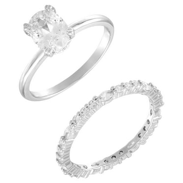 Believe in Brilliance Women's size 10 Fine Silver Plate AAA Cubic Zirconia Oval Ring Set