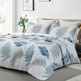 thumbnail image 3 of SLEEPBELLA Floral Quilt Set King Size 3Pcs, Teal & Khaki Leaves Printed on White, All Season Lightweight Coverlet Sets(King 106x96, Botanical Teal), 3 of 7