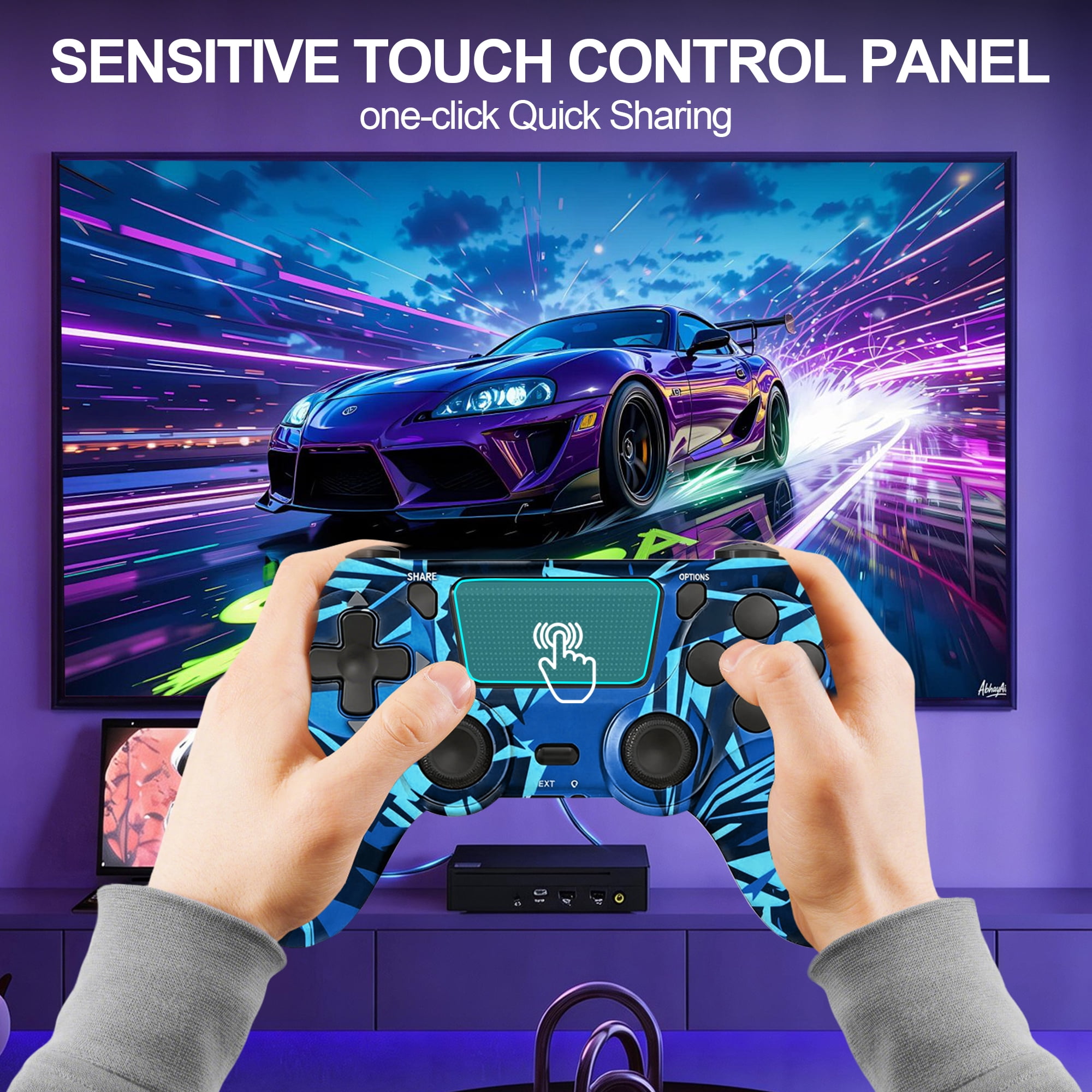 Wireless Gaming Controller Compatible with P-4/P-4 Slim/P-4 Pro/PC, Game Remote Controller with Dual Vibration/3.5mm Audio Jack/6-Axis Gyro/Touch Pad