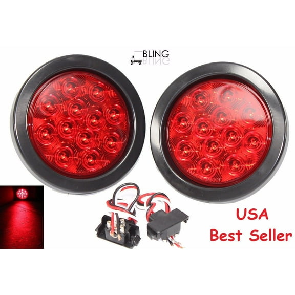 2 NEW Red LED 4" Round Stop Turn Tail LIGHT w GROMMET PLUG Truck Trailer Pair