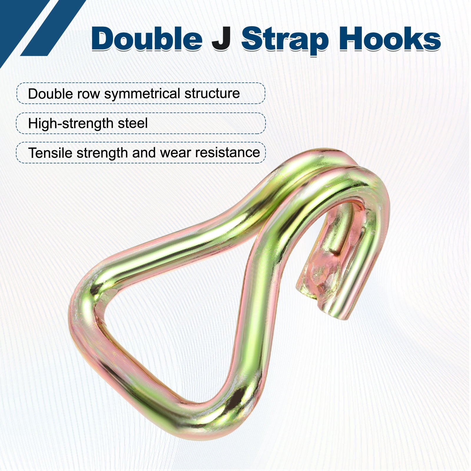 Uxcell Ratchet Double J Strap Hook Load 7700lbs, 3Pcs Heavy Duty Tie Down Strap J-Hook Cargo Hook for 2 Inch Tie Down Strap Webbing on Car Truck Trailer, Gold Tone (ID: 50 mm / 1.97")
