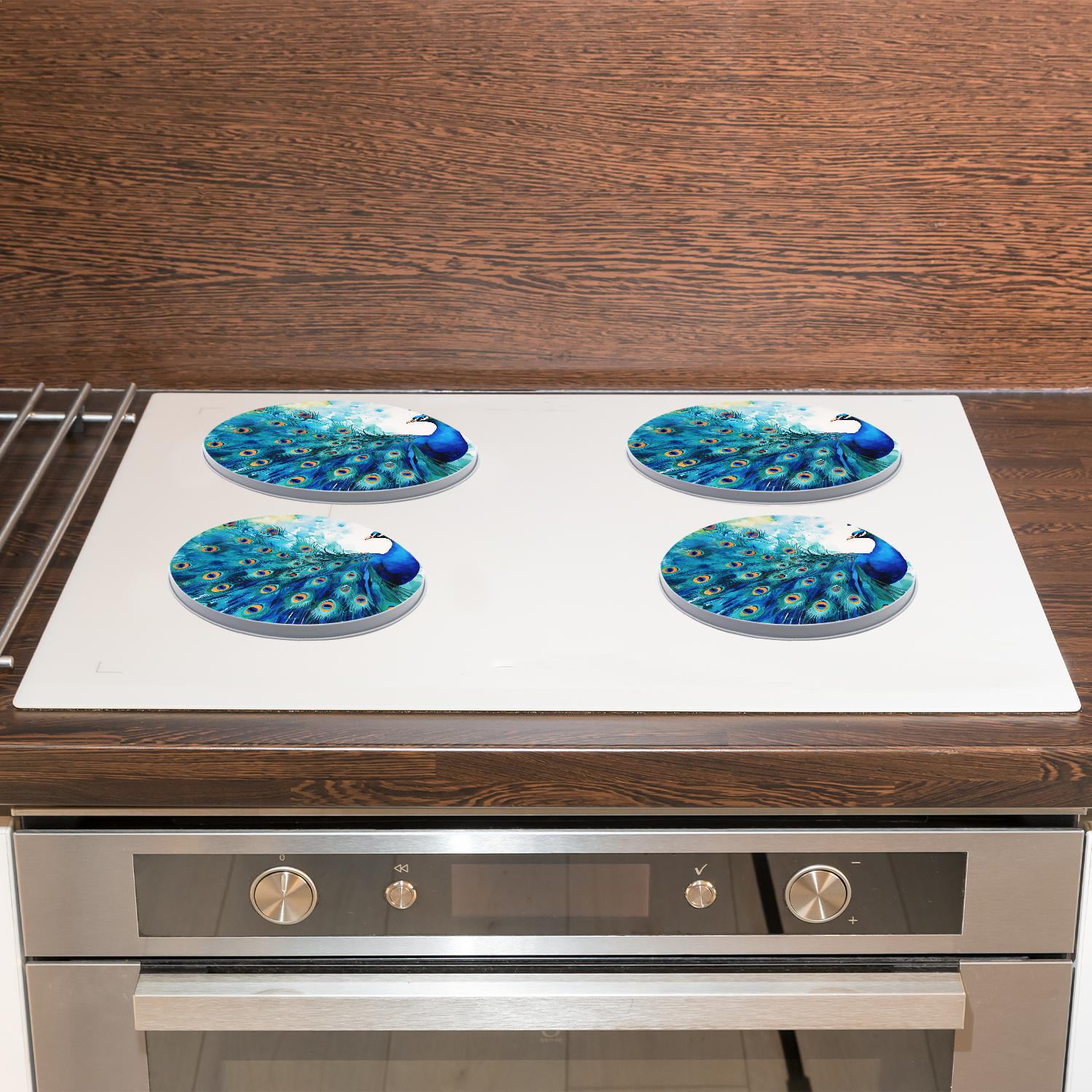 Metal Stove Burner Covers 4 Pcs Metal Round Stove Burner Covers 8Inch And 10Inch ,beautiful peacock head Pattern, for Home Decor Cooktop Decorative