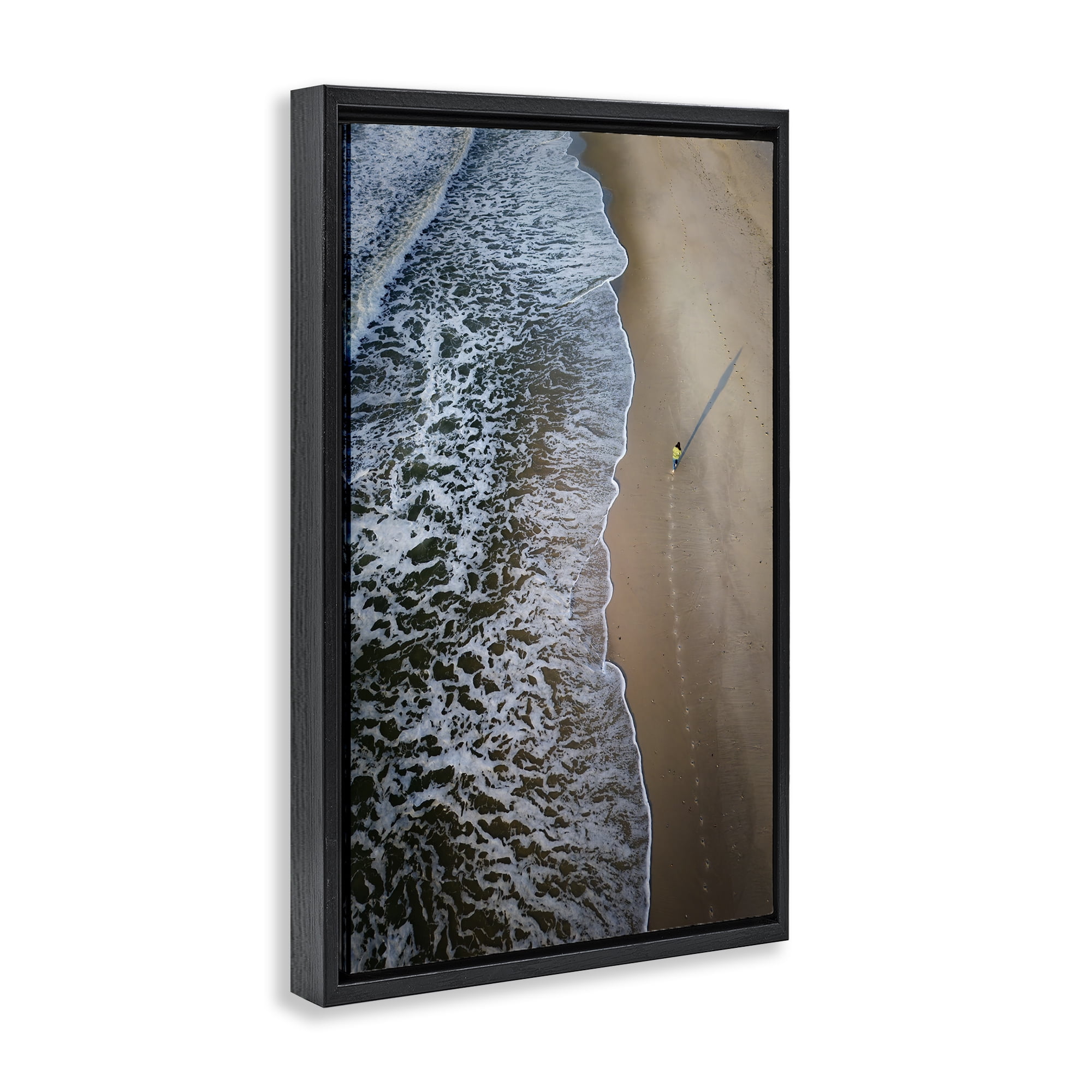 Stupell Industries Vertical Aerial Beach View Nautical & Beach Photography Black Floater Framed Canvas Art Print Wall Art, 21 x 31