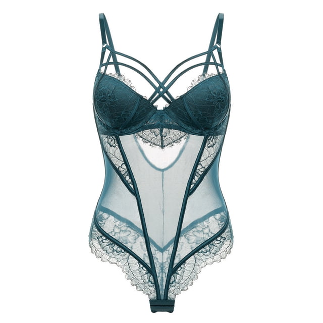 Mono de encaje sexy de tentación, push-up, ajustado a la cadera, sexy, transparente, estilo europeo y americano, con aberturas laterales