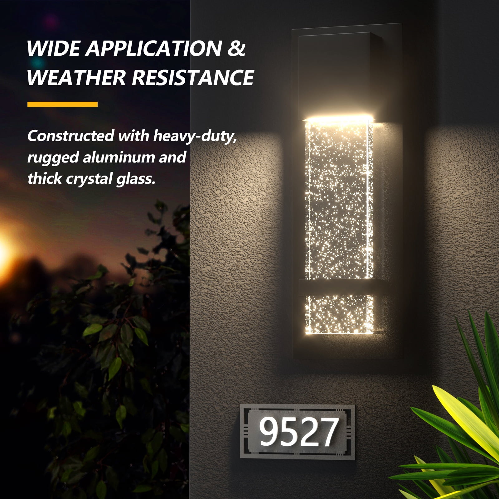 GEYANG Outdoor Wall Light Fixtures with Crystal Bubble Glass, Waterproof Exterior Sconces LED Wall Lanterns, Porch Lights Wall Mounted 11W 3000K Outside Lights for House Front Door Garage Entryway