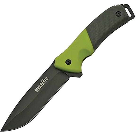 WatchFire Fixed Blade Knife – 9.5" Overall, Coated Stainless Steel Blade, Green/Grey Handle, Sheath Included