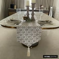 thumbnail image 2 of The HomeCentric Ivory Table Runner, Luxury Fabric with Pattern Embroidery & Tassels Ivory Linen 14 x 64 inch long, Wedding Decor Table Linen Modern Table Runner - Adore, 2 of 10