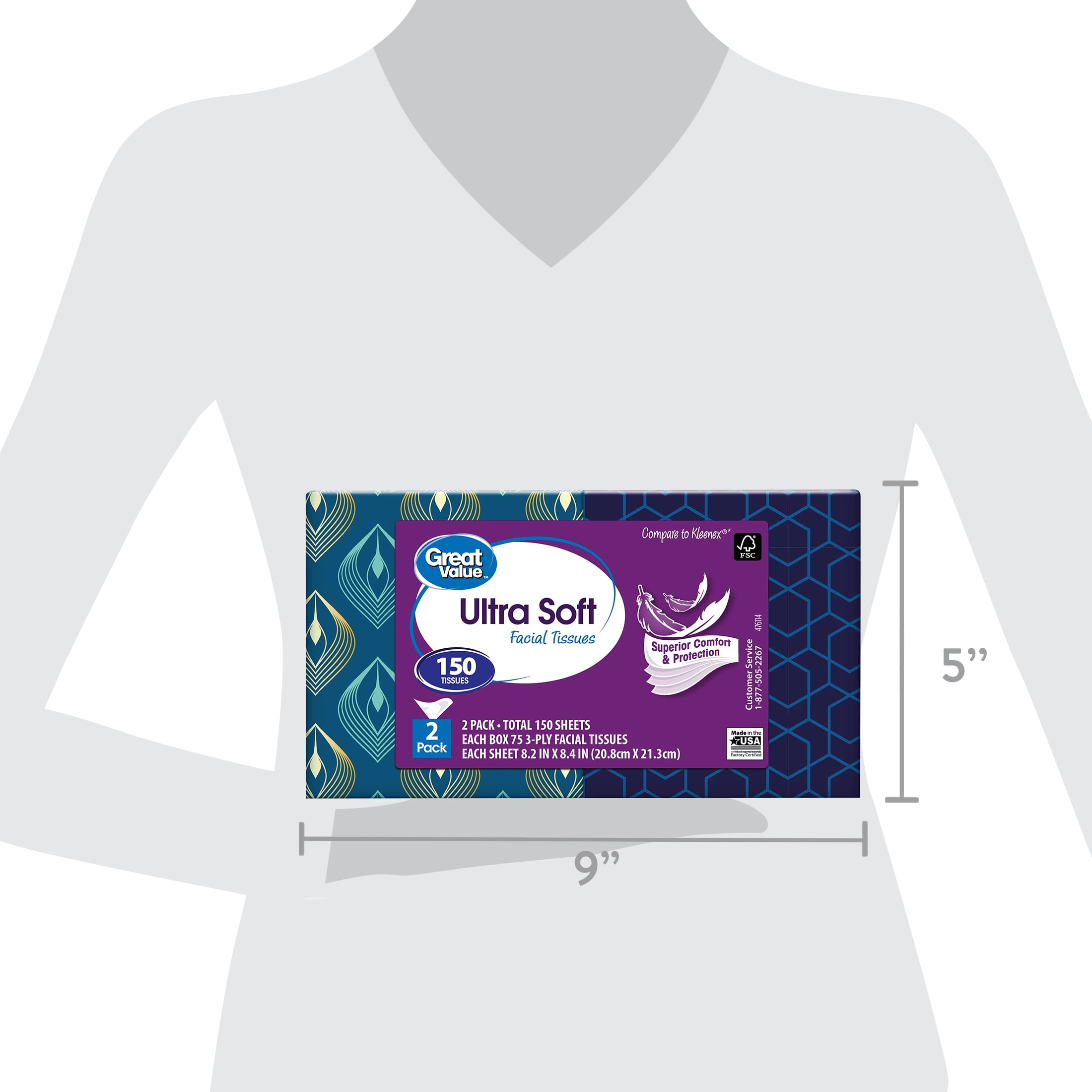 Great Value Ultra Soft 3-Ply Cube Box Facial Tissues, 2 Pack (150 Total Tissues) Purple