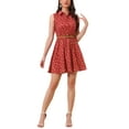 thumbnail image 1 of Vestido sin mangas de longitud a la rodilla con estampado floral y media abertura, con cinturón, color rojo y estampado de gato, 1 of 5
