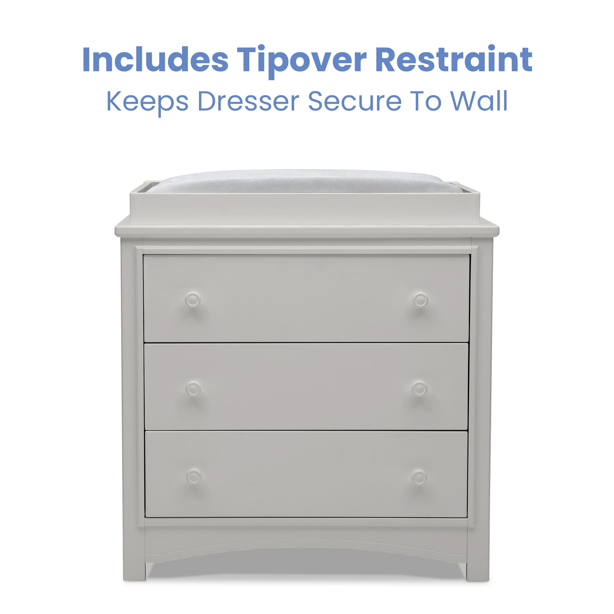 Delta Children Perry 3 Drawer Dresser with Changing Top and Interlocking Drawers, Moonstruck Grey