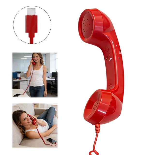 Classic Retro Telephone Handset, Plug-and-Play 0.14 in Audio Jack, Ergonomic Design for Clear Conversations on Mobile & Desktop(Blue glossy surface,Type c)