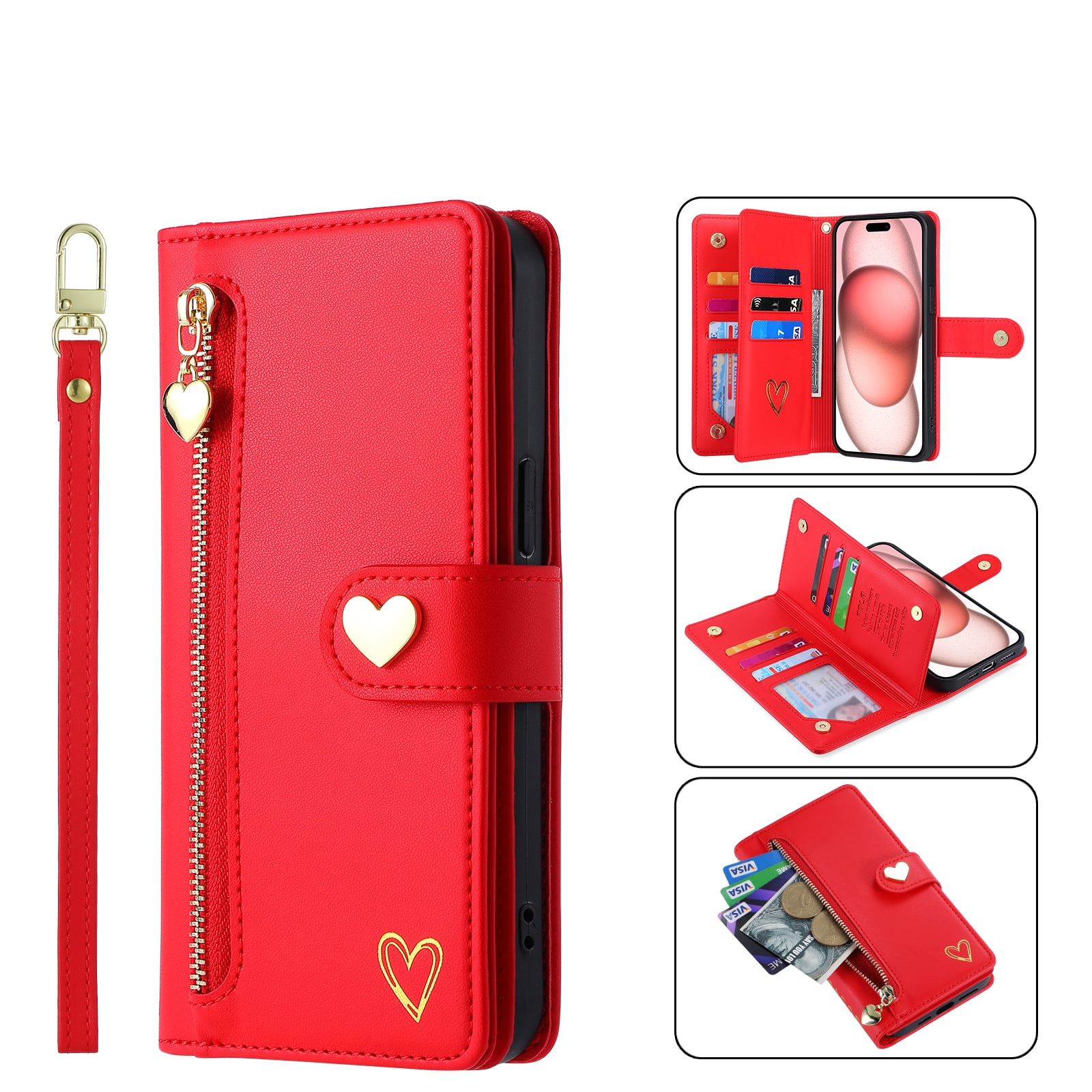 Case for Sharp Aquos Android One S5 Wallet phone case with zipper pocket, wrist strap, flip cover and built-in card slots.