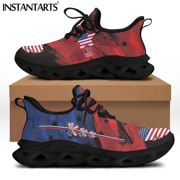 Zapatos de plataforma deportivos con cordones de malla para mujer, con estampado patriótico del 4 de julio, Día de la Independencia de Estados Unidos