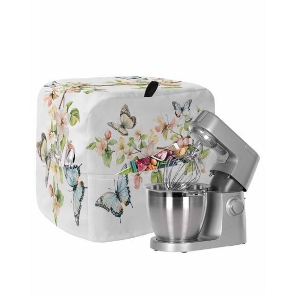 Floral Butterfly Stand Mixer Dust Cover with Storage Pocket & Handles,Watercolor Colorful Botanical Plants Fits All Tilt Head & Bowl Lift Kitchen Appliance Cover Organizer Bag Accessories,4.5-5 Quart