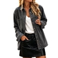 thumbnail image 3 of Tqcoqu Womens Lapel Collar Denim Shirt Jacket, Oversized Loose Fit Long Sleeve Shacket with Pockets, 2026 Fall Trendy Denim Clothes, 3 of 10