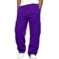 thumbnail image 3 of Nestiefly Men's Cargo Sweatpants Casual Fleece Joggers Loose Fit Open Bottom Athletic Pants with Pockets Purple 3XL, 3 of 8