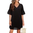 thumbnail image 1 of Txlixc, vestido de manga corta con volantes para mujer, doble capa, Color sólido, cuello en V, informal, verano, línea A, vestido de gasa para fiesta Txlixc Estilo de ocio, 1 of 2