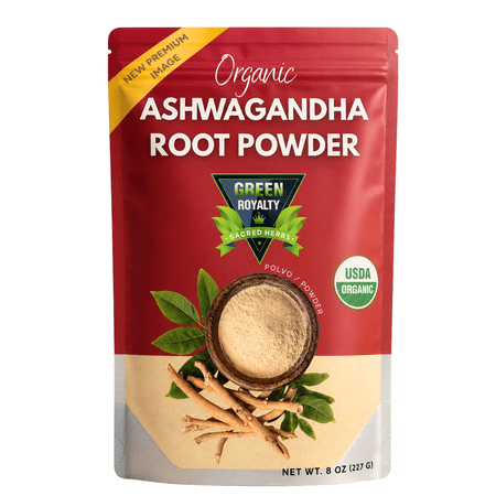Green Royalty Organic Ashwagandha Root Powder, USDA Organic Adaptogen Herbal Supplement, Non-GMO, Vegan, Gluten Free Superfood Powder, Stress Support & Energy Balance, 8 oz