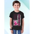 thumbnail image 2 of Breast Cancer Back The Pink American Flag US Youth T-shirt, M, Black, 2 of 4