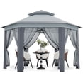 thumbnail image 1 of Gazebo Escamotable 13 X 13 Pi, Tente Extérieure Instantanée à un Clic avec Moustiquaire, 3 Hauteurs Réglables, Cadre Robuste, Sac à Roulettes, 1 of 6