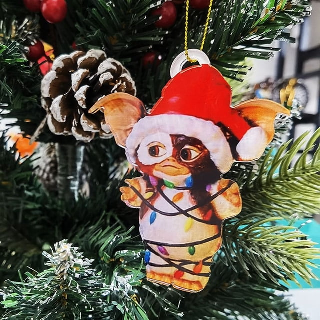 Lindos calcetines de acrílico con forma de sombrero de Papá Noel de Gremlins en 2D, artilugio de perro Gremlins, dragón volador colgante, colgantes para árbol de Navidad, regalo de Navidad