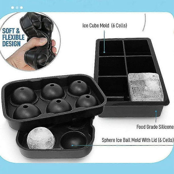 Food Grade Silicone Ice Cube Tray 6 Grids Round Ice Ball Cube Mold Small Ice Maker for Whiskey, Reusable