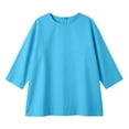thumbnail image 4 of Lenpel Women's Tops 3/4 Length Sleeve Crew Neck Open Back Pleated T-Shirts Loose Tunic Blouses Trendy Casual Tees, 4 of 7