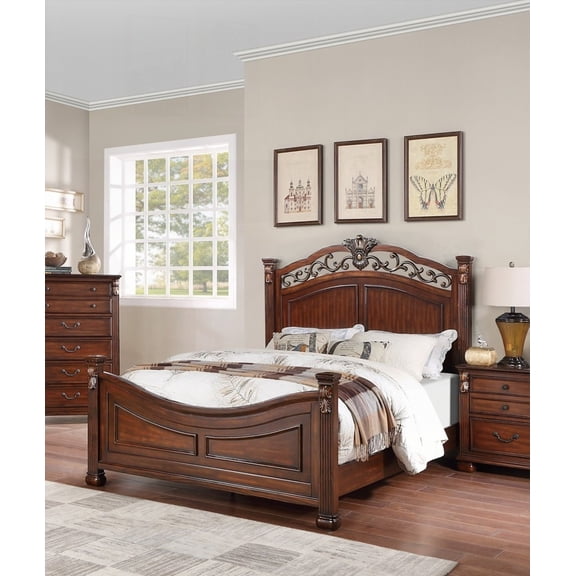 California King Size Solid Wood Platform Bedframe with Dark Cherry Color for Master Bedroom