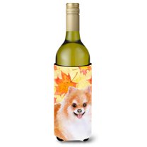 Carolines Treasures BB9977LITERK Pomeranian 2 Fall Wine Bottle Beverge Insulator Hugger  Wine Bottle multicolor