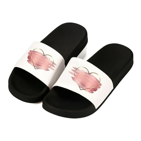 

Noozuo Women Slide Sandals Slippers Slip on Loving Heart Printed Shoes Soft Lightweight Quick Dry Open Toe Black size 7