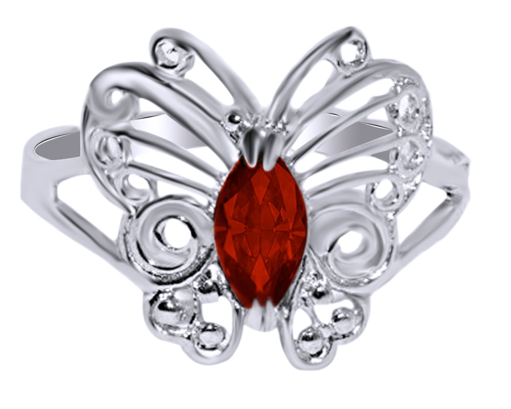 0.41 Ct Marquise Shape Red Simulated Butterfly Ring in 14k White