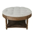 thumbnail image 2 of GZXS Farmhouse Coffee Table, 31.5" Round Upholstered Ottoman w/ Tufted Top, Hidden Storage Space, and Open Shelf, 2-Tier Design for Home Office, Living Room, Bedroom (Light Gray), 2 of 7