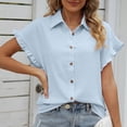 thumbnail image 5 of Womens Summer Button Down Shirts Ruffle Short Sleeve Lapel Collar Solid Tunic Tops Dressy Casual Work Office Blouses, 5 of 5