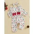 thumbnail image 5 of Baby Toddler Girl Christmas Outfit, 0 3 6 9 12 18 Months Reindeer Print Ruffle Long Sleeve Full Length Romper with Bow Headband 2 Piece Clothing Set, 5 of 9