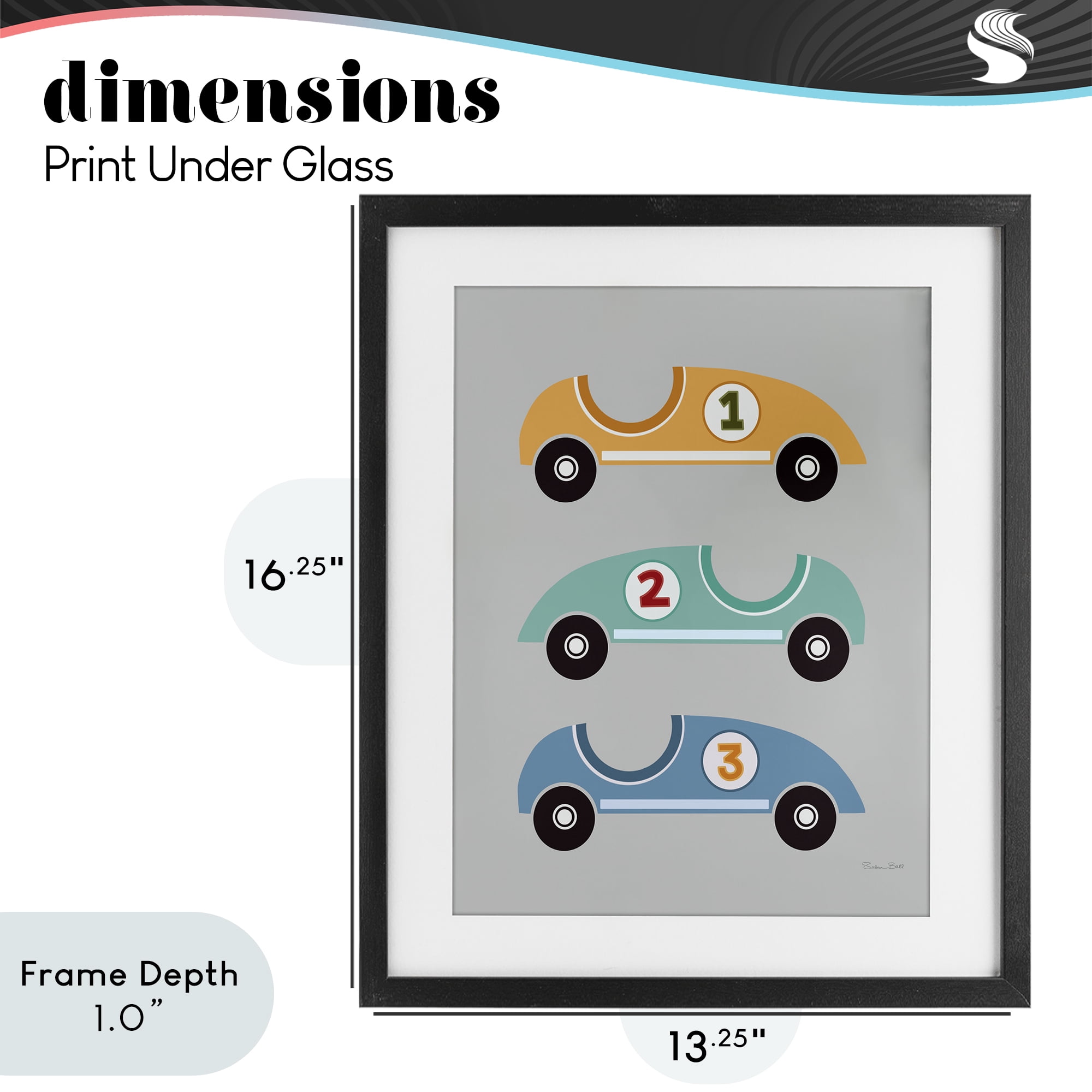 Stupell Industries Vroom Race Cars Black Framed Print Under Glass, design by Susan Ball