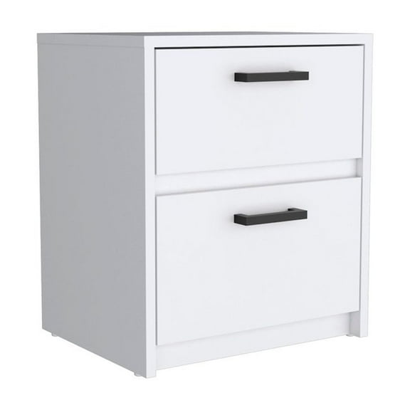HomeRoots 19 in. Two Drawer Faux Wood Nightstand, White