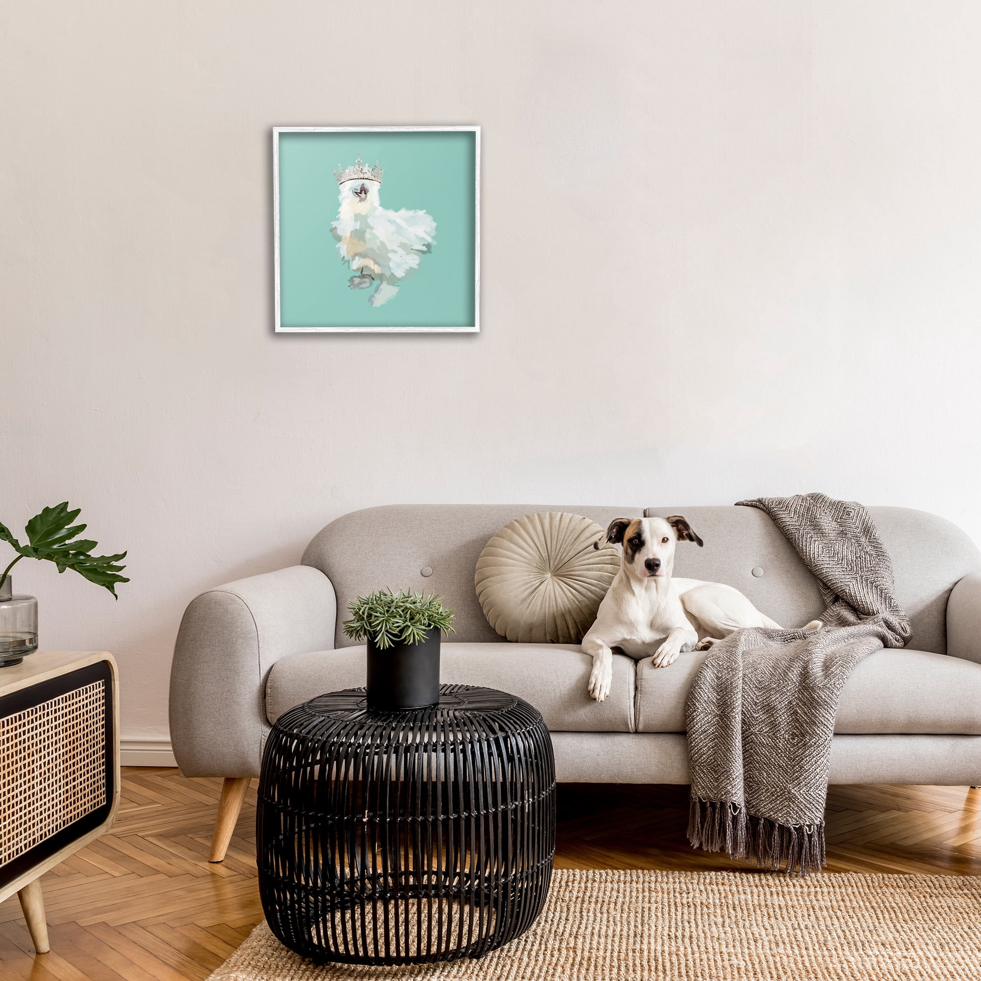 Stupell Industries Silkie Chicken in Crown Animals & Insects Painting White Framed Art Print Wall Art, 24 x 24