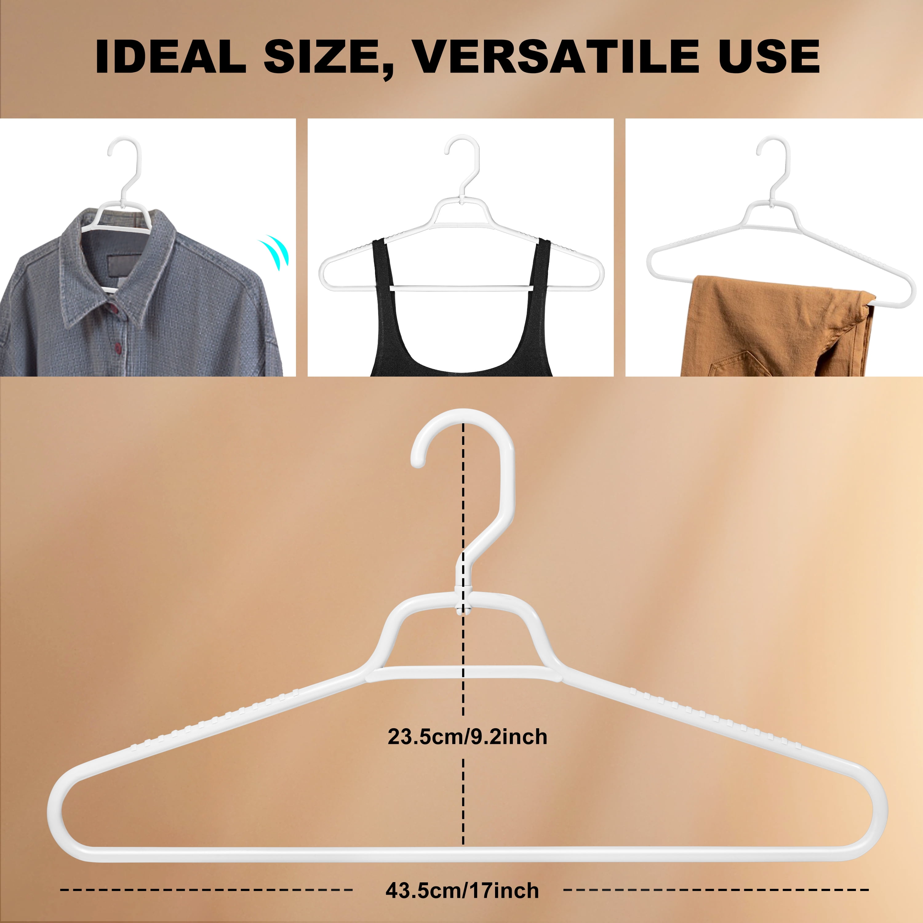 Quality Hangers Heavy Duty White Plastic Hangers 120-Pack with Swivel Hook | 7mm Thick Non Slip Coat Hangers with Accessory Bar | Ideal Clothes Hangers Plastic for Everyday Use | 17 Inches 120, White