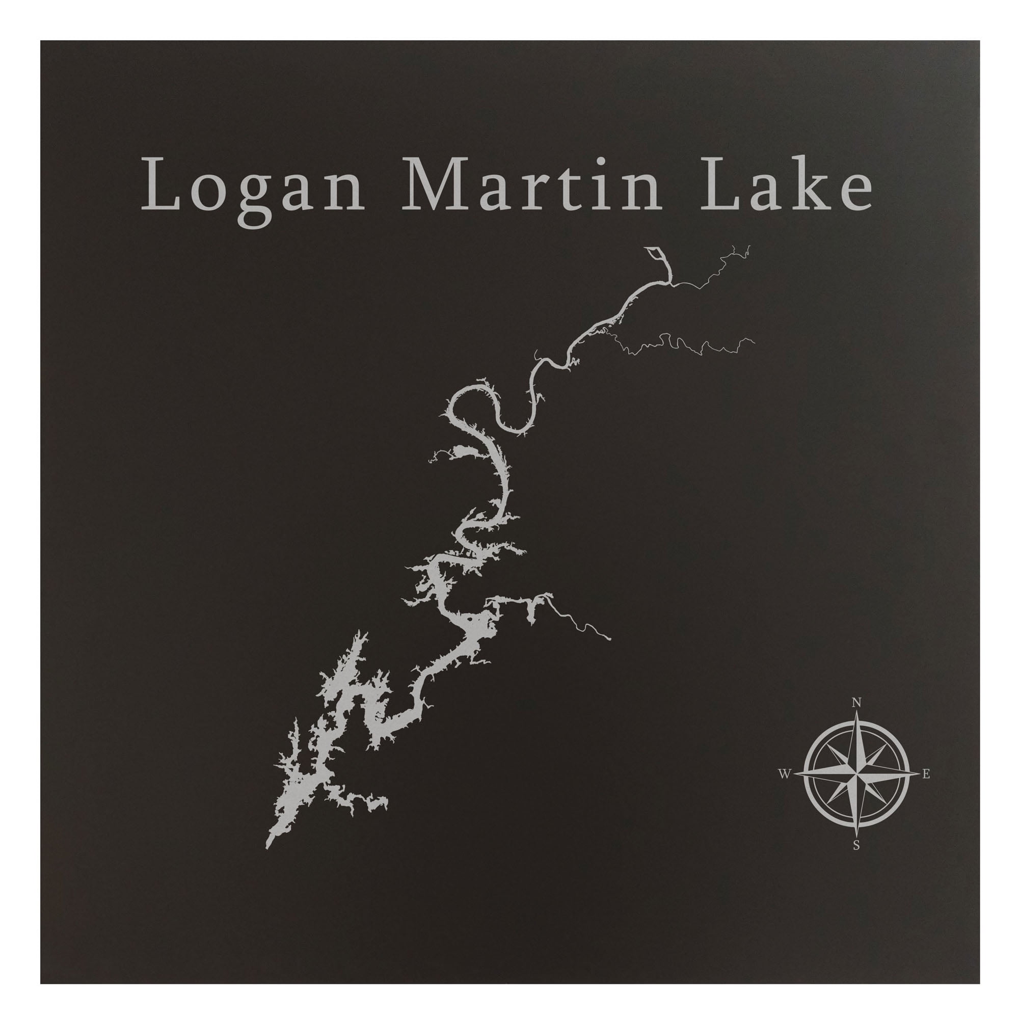 Logan Martin Lake Map 12x12" Black Metal Wall Art Office Decor Gift