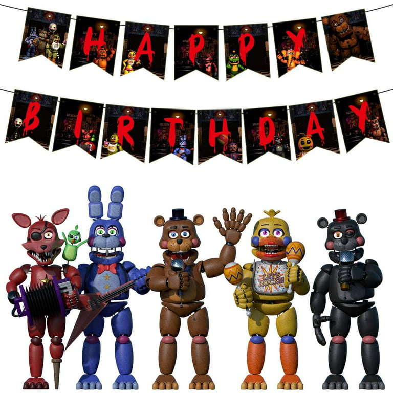 Five Nights at Freddy Party Supplies Set Include Banner, Hanging Swirls, Balloons, Cake Topper, Cupcake Toppers, Sticker, Fnaf Party Favors, Fnaf