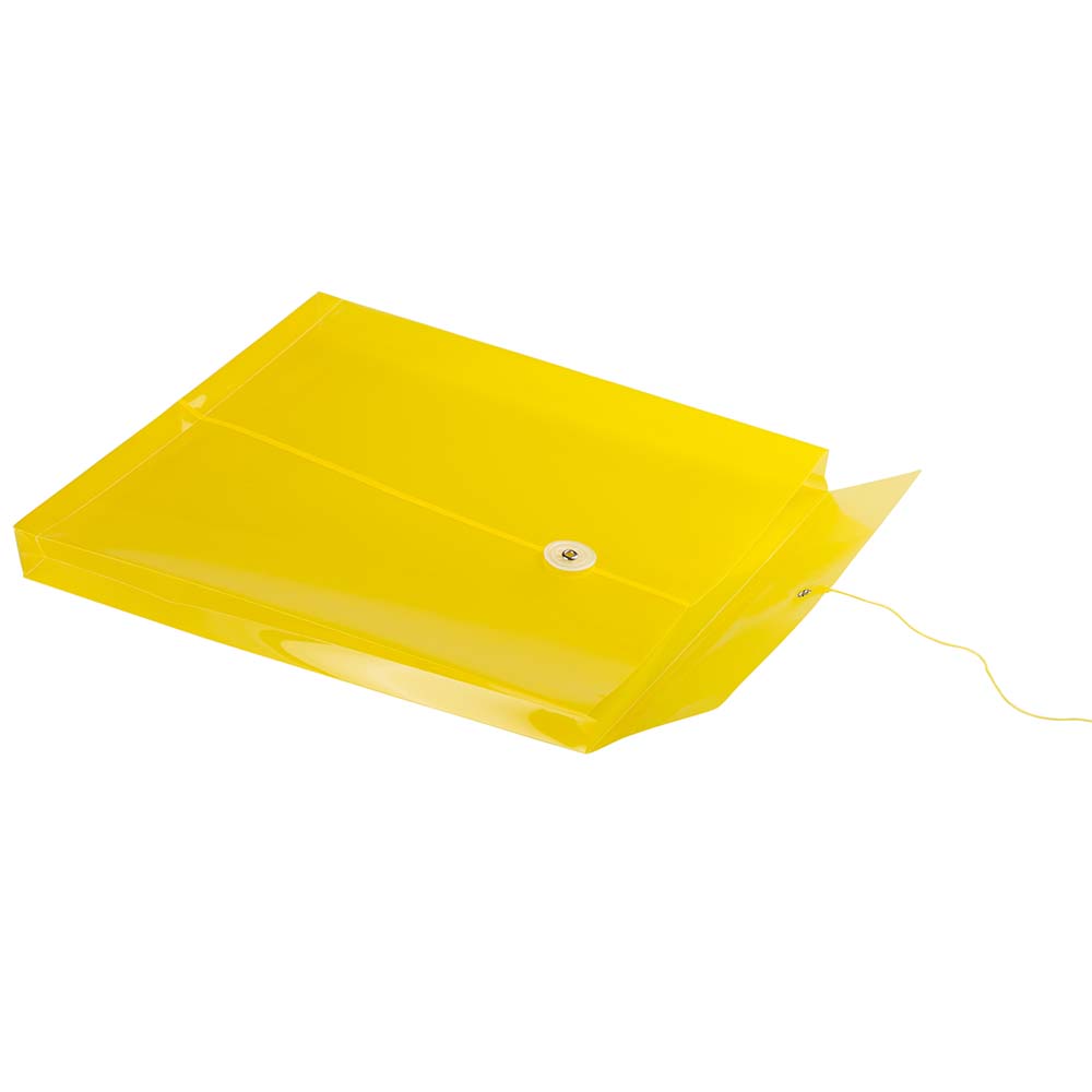 JAM Paper Plastic Envelopes, 9.8x11.8, Yellow, 12/Pack, Button String, Letter Open End